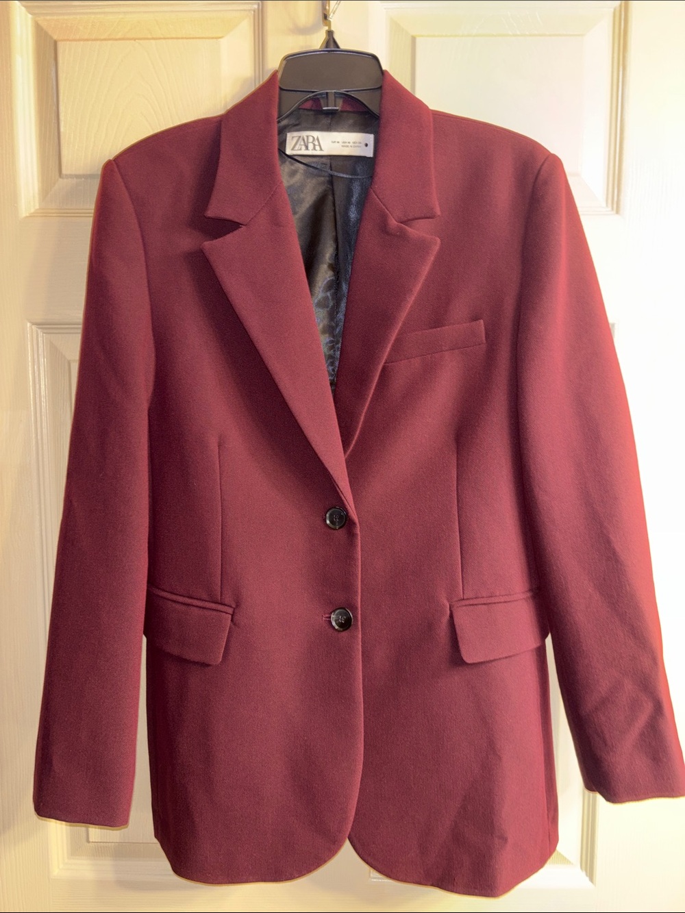 ZARA Wine Red Single-Breasted Blazer